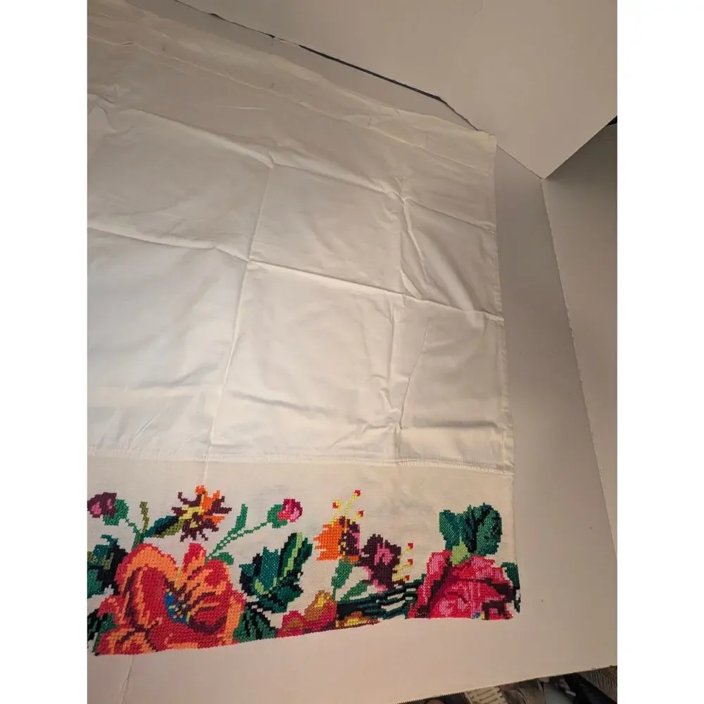Beautiful Vintage Handmade Ukrainian Rushnyk Cross Stitched Floral Pillow Duvet